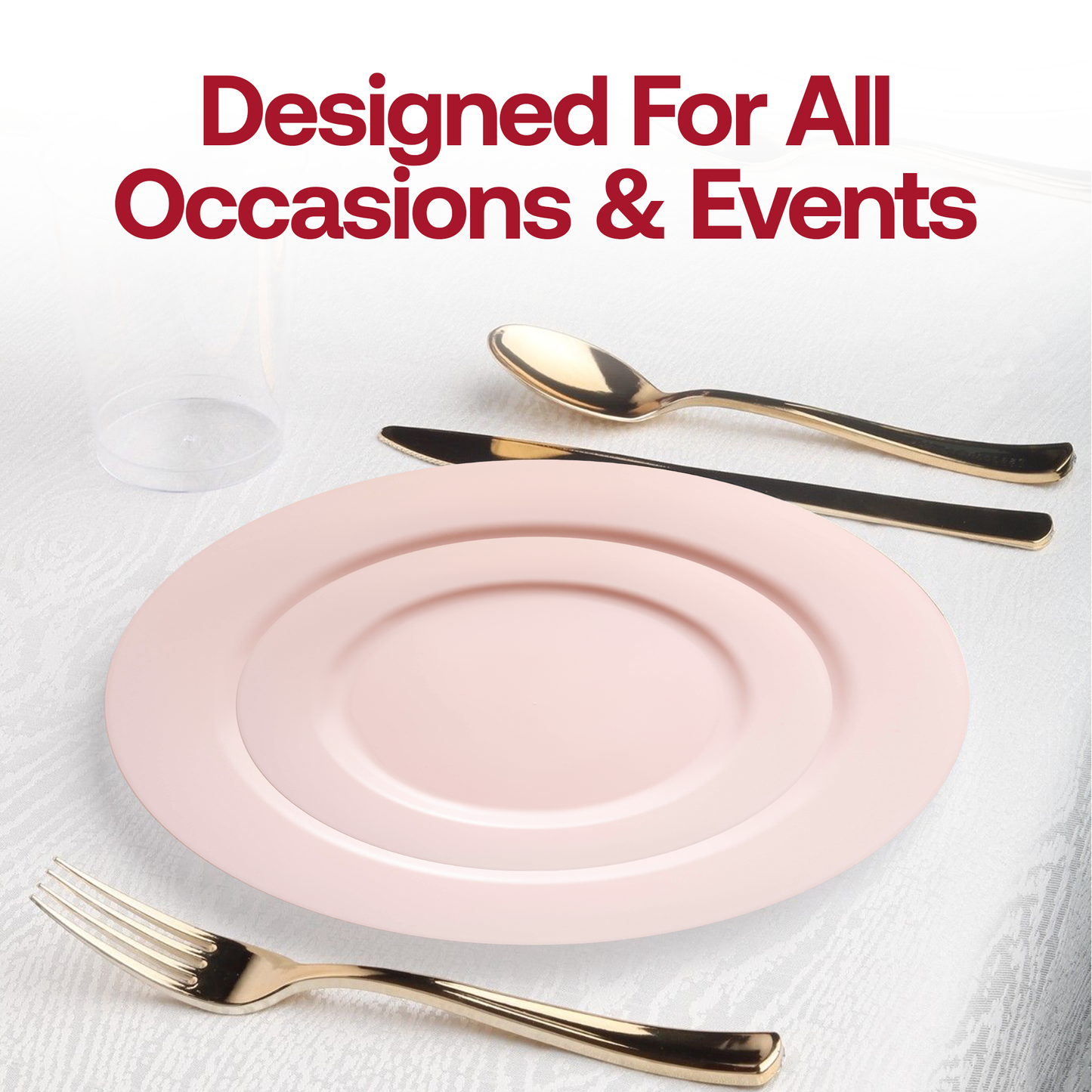 Matte Pink Round Disposable Plastic Dinner Plates (10") Lifestyle | The Kaya Collection