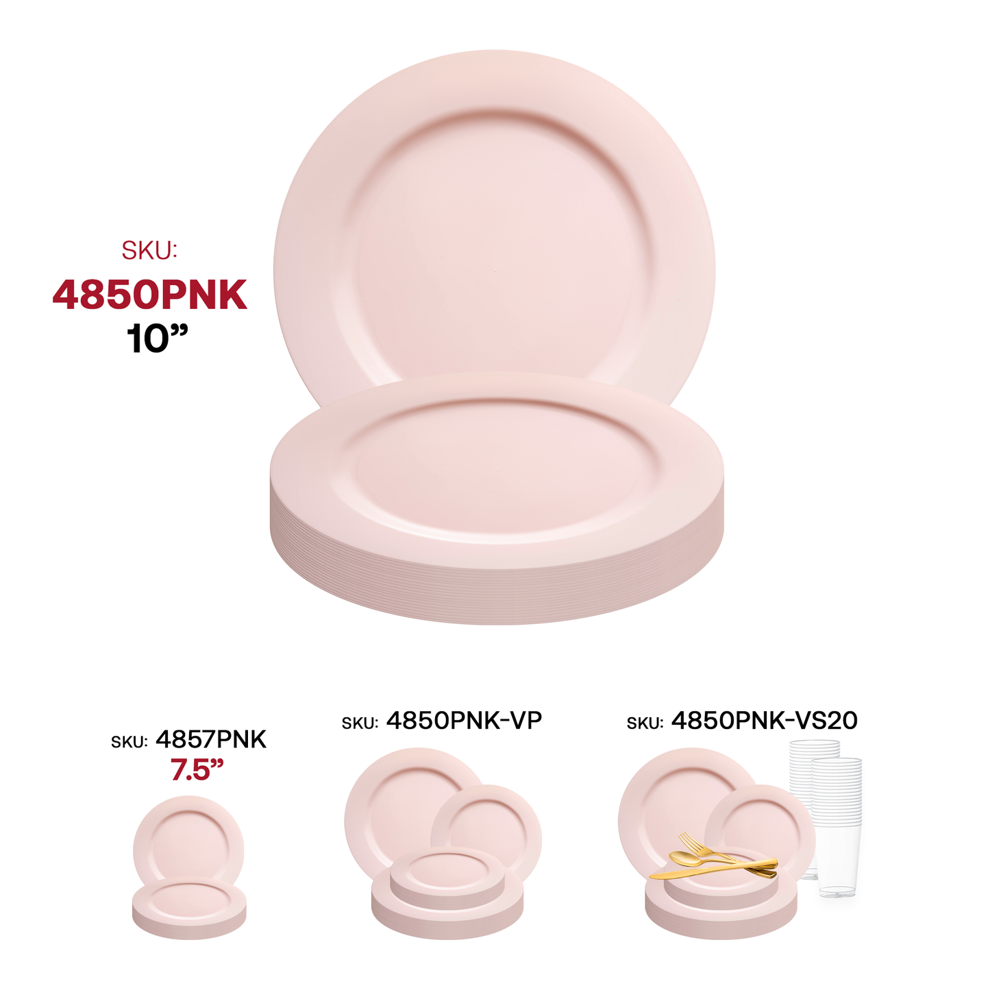 Matte Pink Round Disposable Plastic Dinner Plates (10") SKU | The Kaya Collection