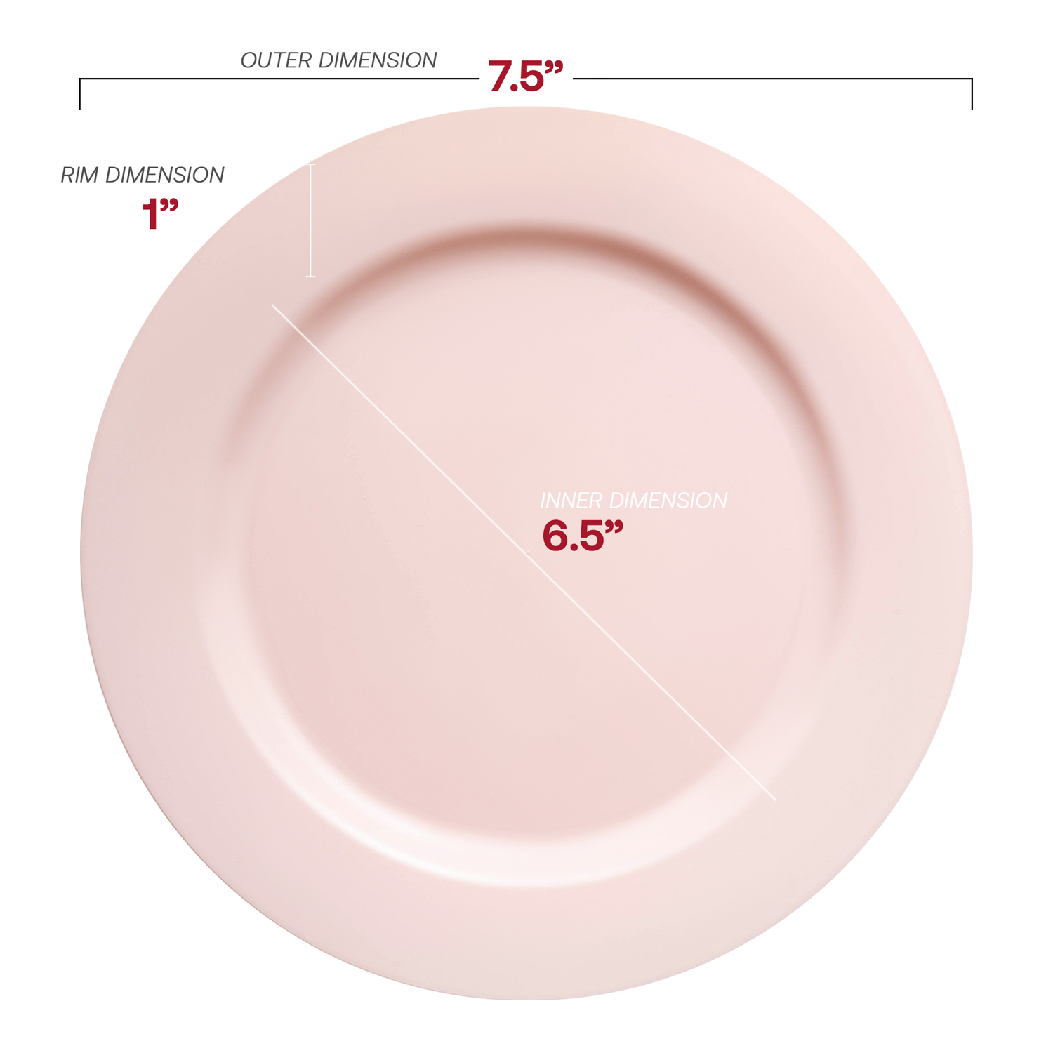 Matte Pink Round Disposable Plastic Appetizer/Salad Plates (7.5") Dimension | The Kaya Collection
