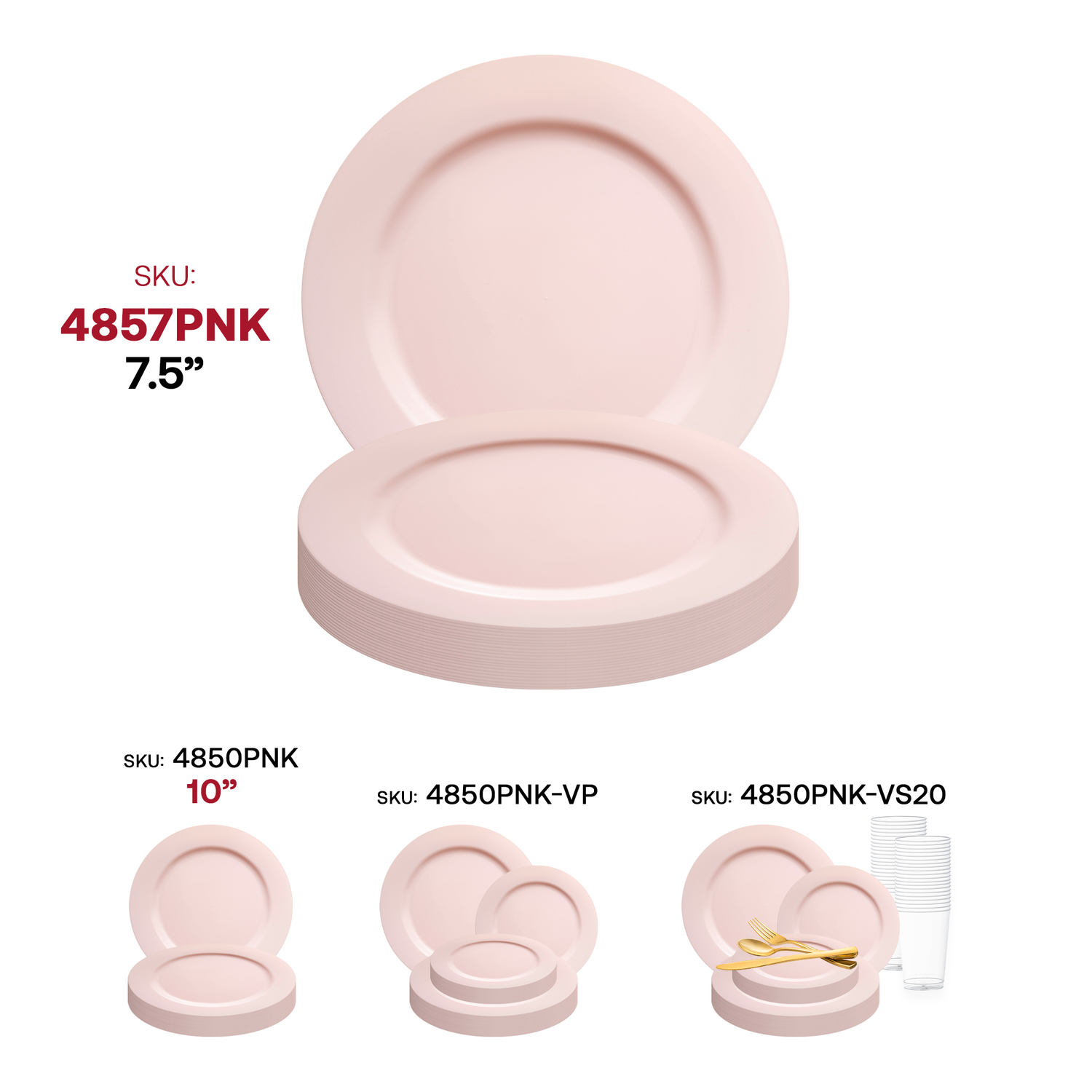 Matte Pink Round Disposable Plastic Appetizer/Salad Plates (7.5") SKU | The Kaya Collection
