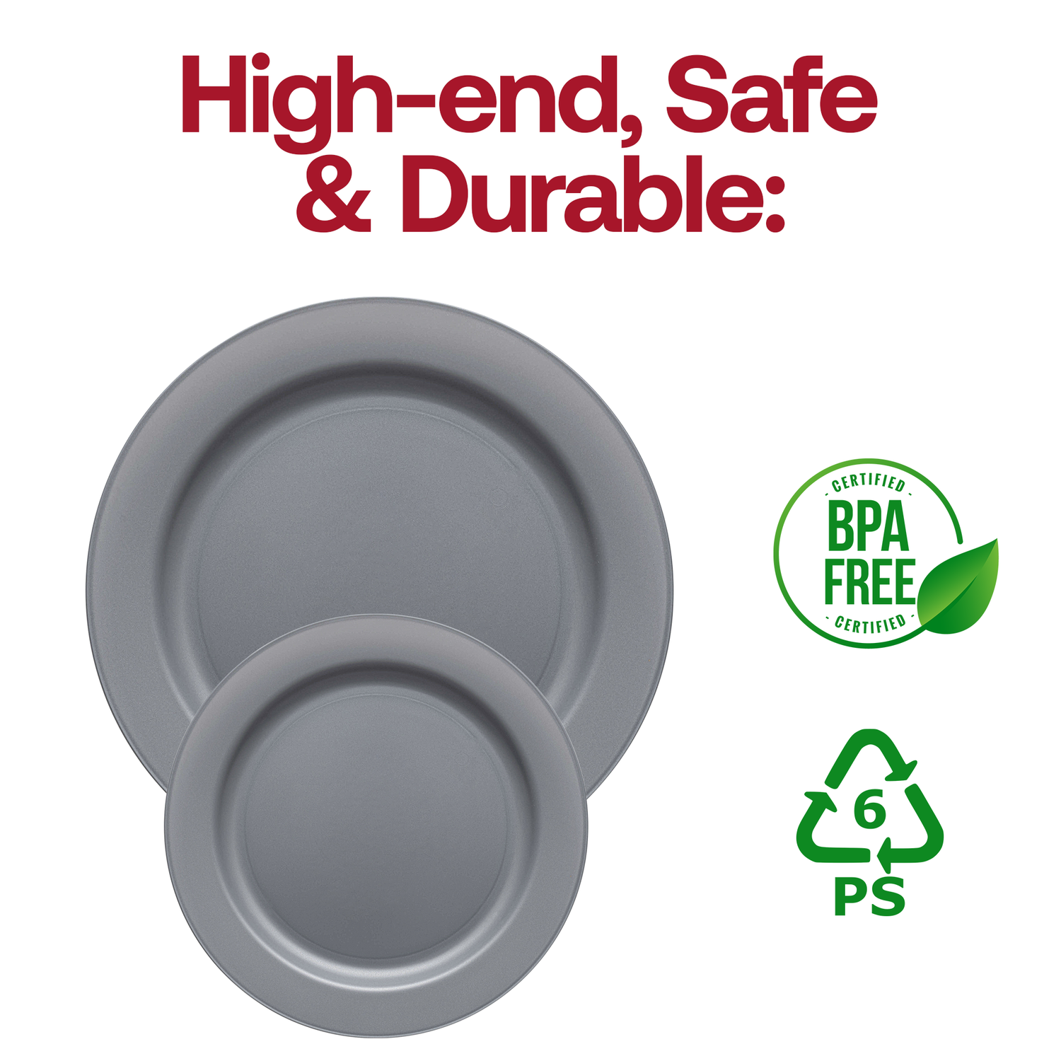 Matte Steel Gray Round Disposable Plastic Dinner Plates (10") BPA | The Kaya Collection