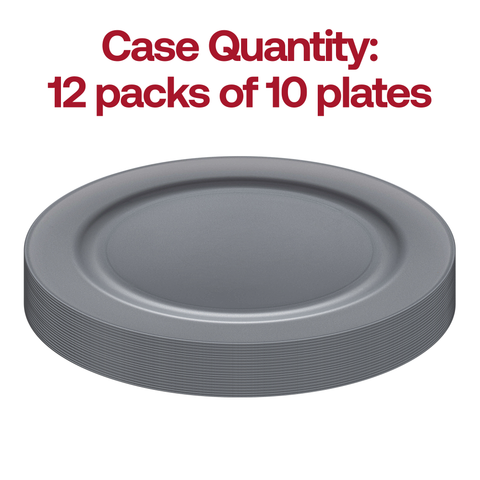 Matte Steel Gray Round Disposable Plastic Dinner Plates (10