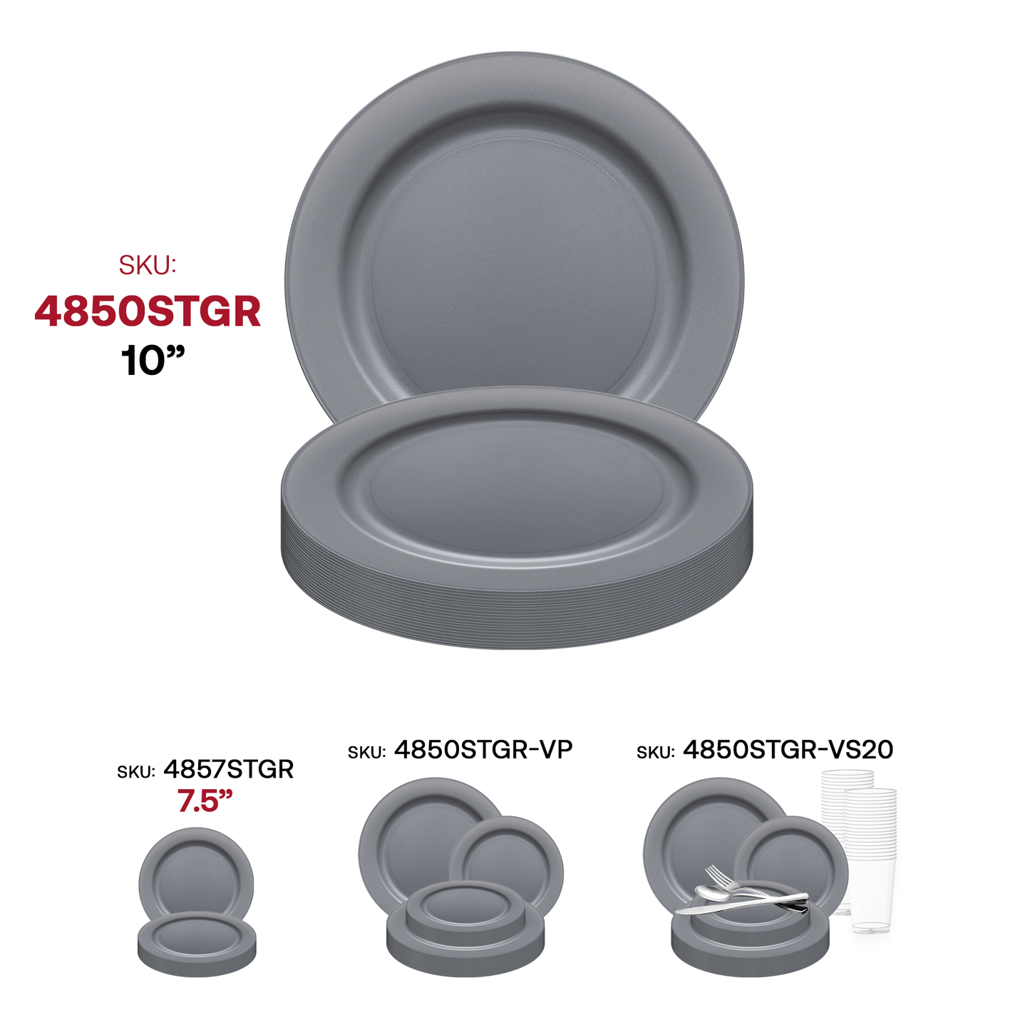 Matte Steel Gray Round Disposable Plastic Dinner Plates (10") SKU | The Kaya Collection