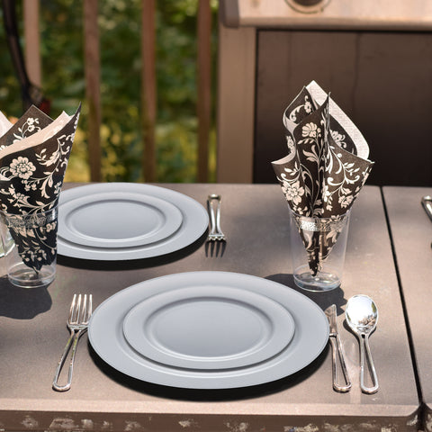 Matte Steel Gray Round Plastic Salad Plates (7.5