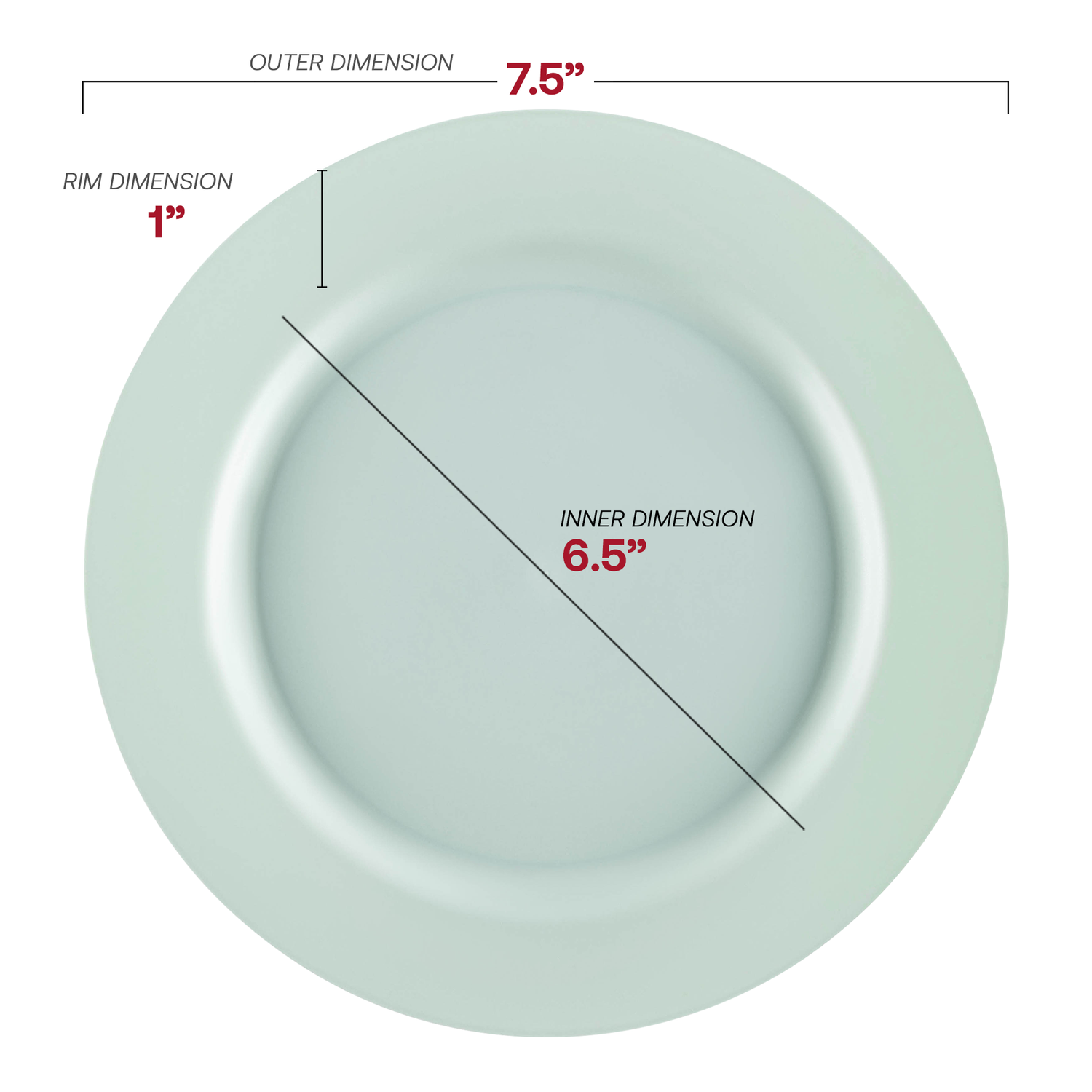 Matte Turquoise Round Disposable Plastic Appetizer/Salad Plates (7.5") Dimension | The Kaya Collection