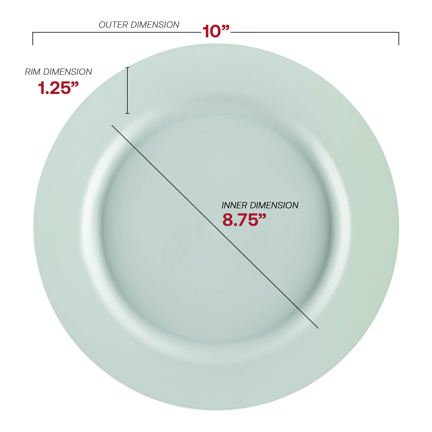 Matte Turquoise Round Disposable Plastic Dinner Plates (10") Dimension | The Kaya Collection
