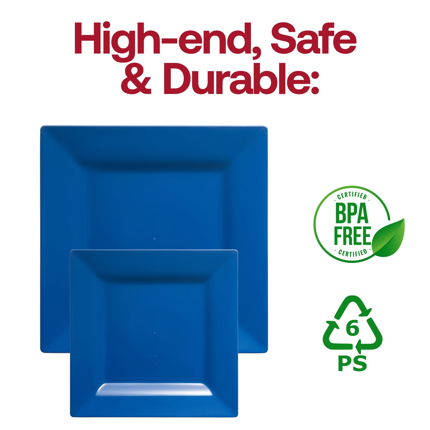 Midnight Blue Square Disposable Plastic Dinner Plates (9.5")