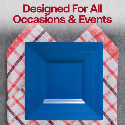 Midnight Blue Square Disposable Plastic Dinner Plates (9.5