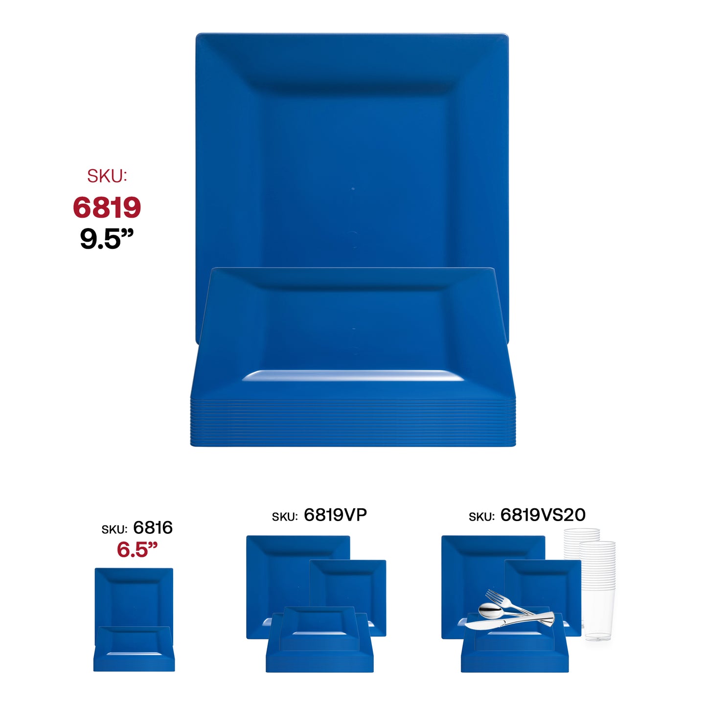 Midnight Blue Square Disposable Plastic Dinner Plates (9.5")