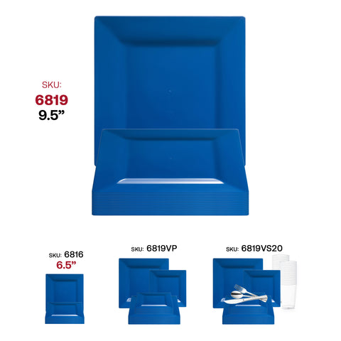 Midnight Blue Square Disposable Plastic Dinner Plates (9.5