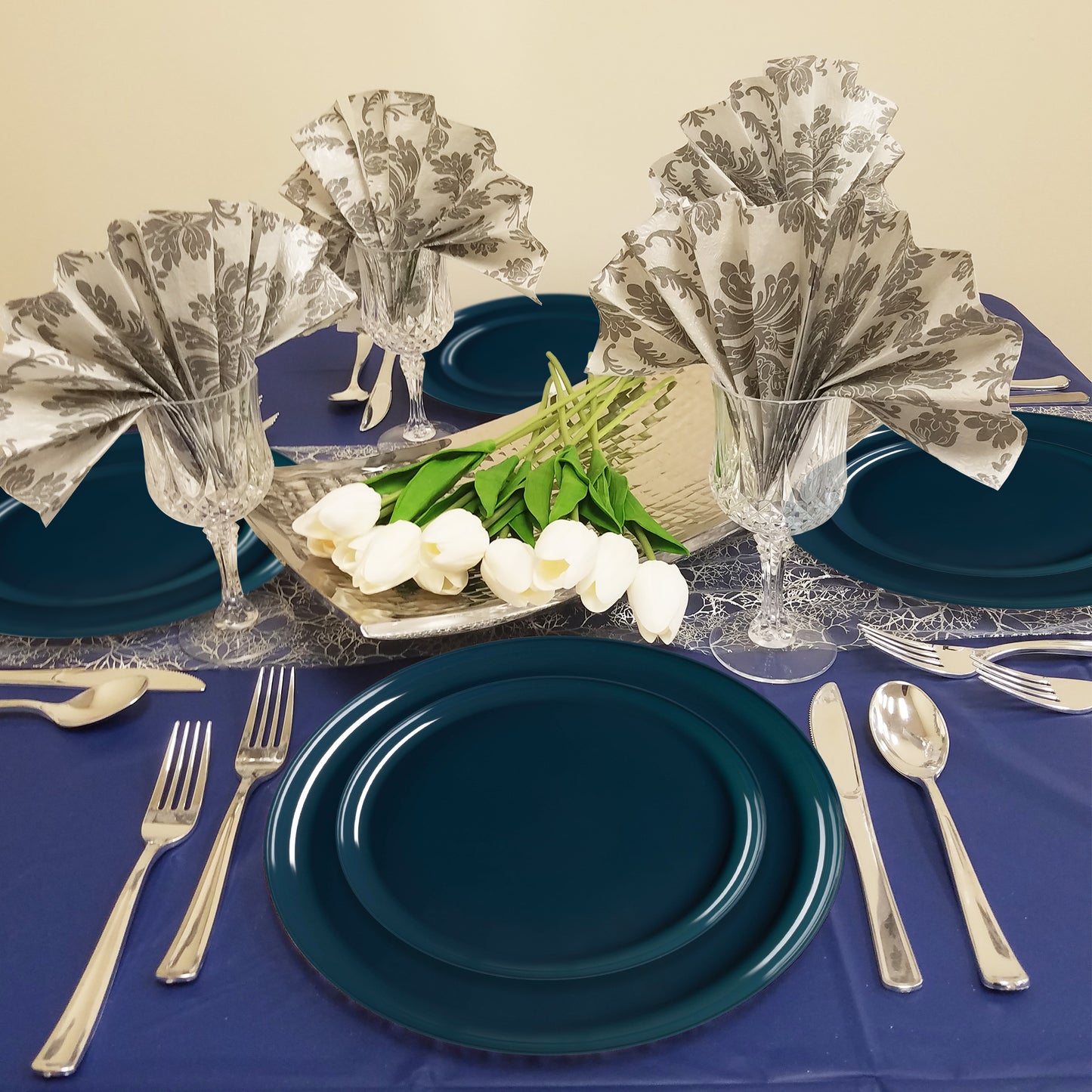 Navy Flat Round Plastic Salad Plates (8.5")