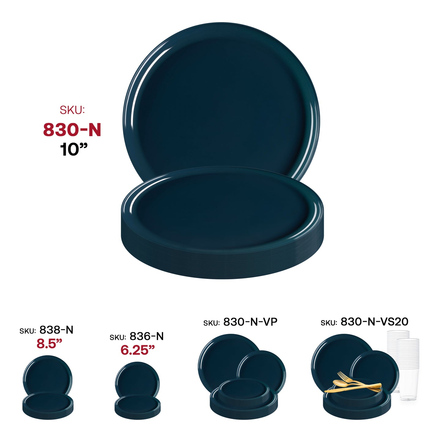 Navy Flat Round Disposable Plastic Dinner Plates (10") SKU | The Kaya Collection