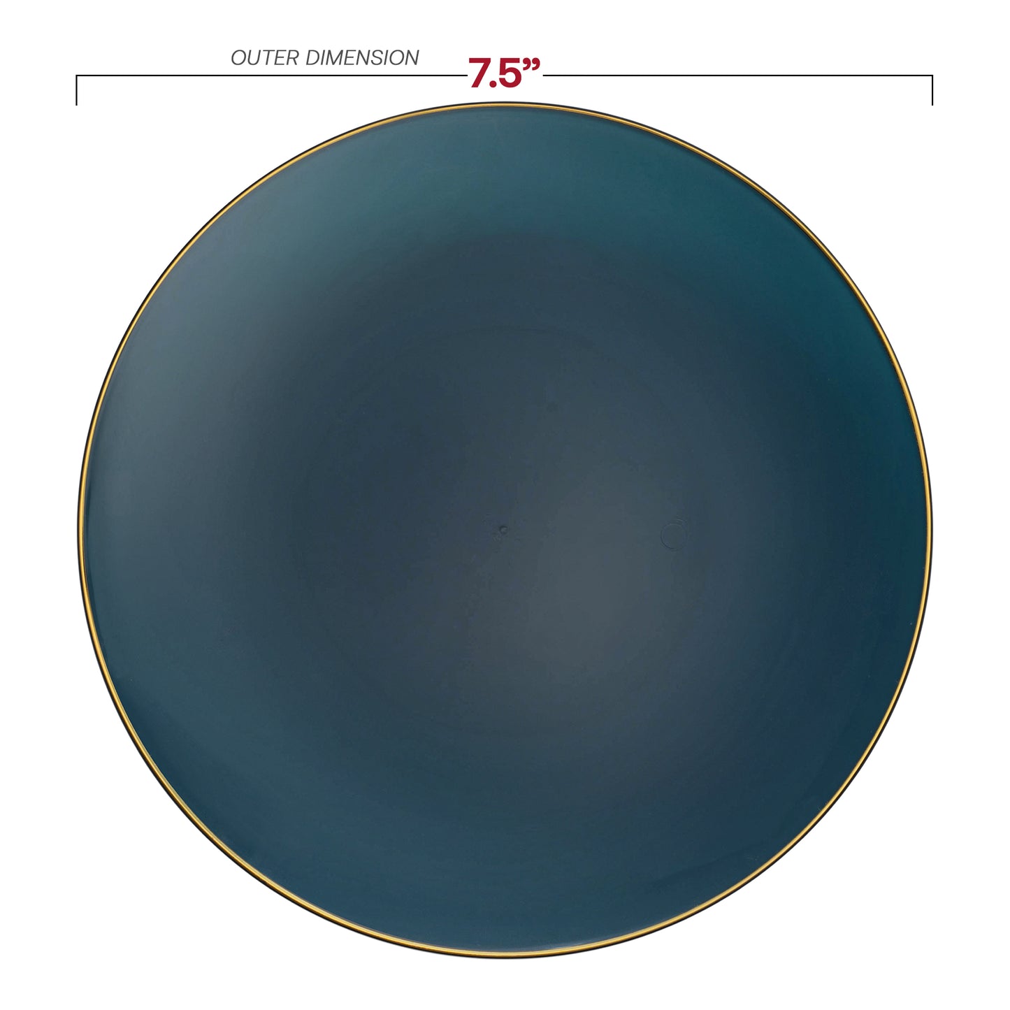 Navy with Gold Rim Organic Round Disposable Plastic Salad Plates (7.5") Dimension | The Kaya Collection