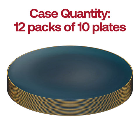 Navy with Gold Rim Organic Round Disposable Plastic Salad Plates (7.5