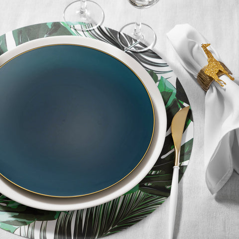 Navy with Gold Rim Organic Round Plastic Dinner Plates (10.25