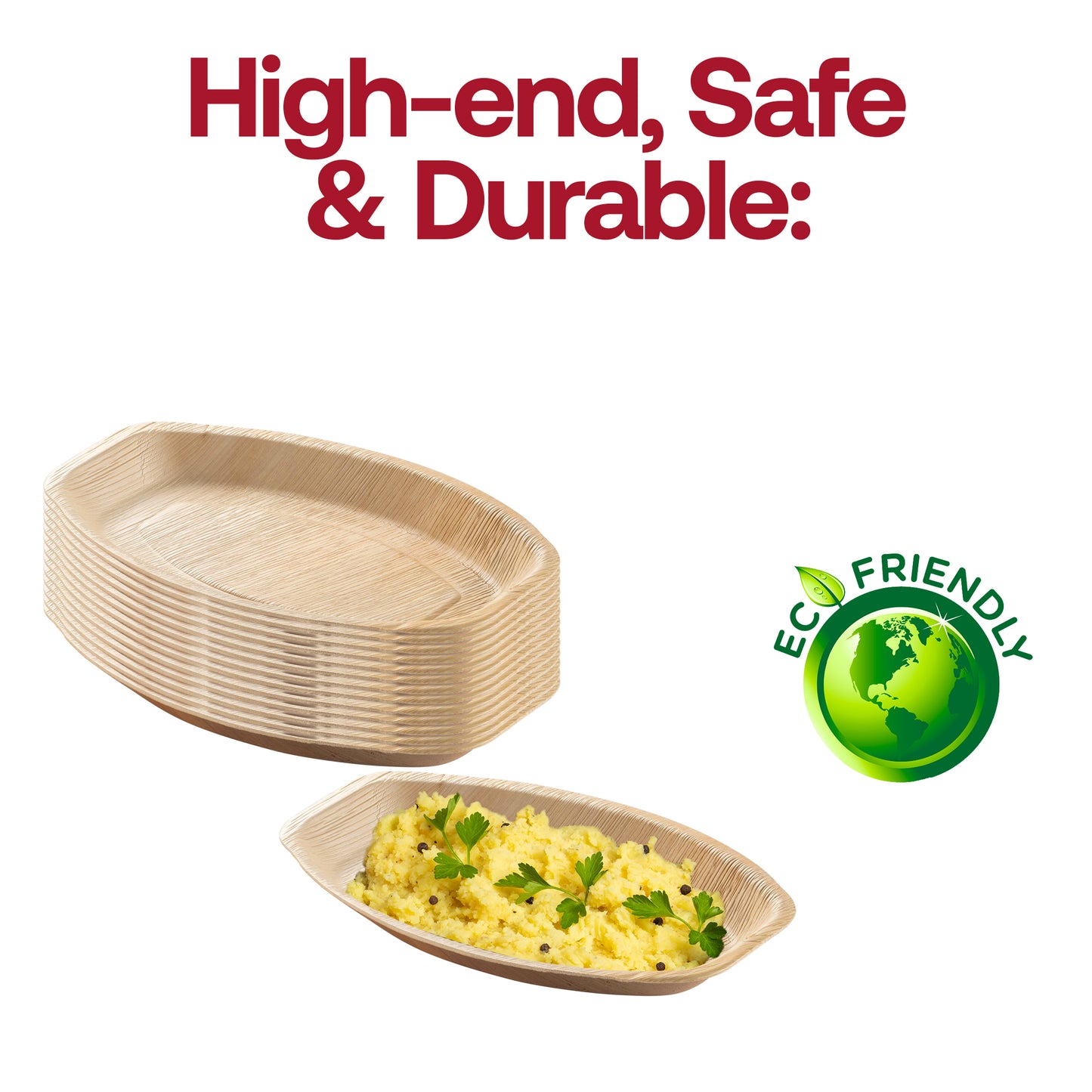9" x 13" Oval Natural Palm Leaf Disposable Eco-Friendly Trays