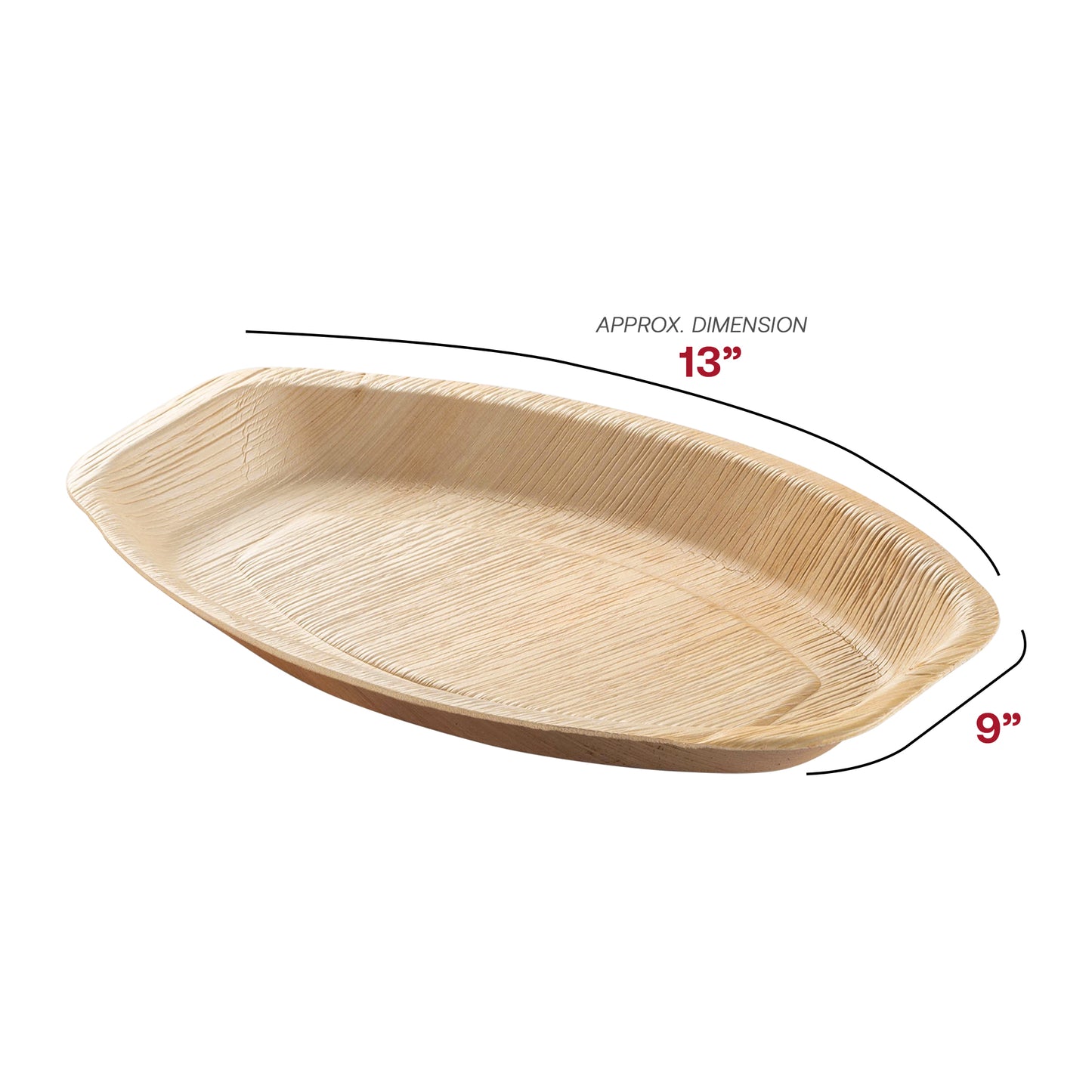 9" x 13" Oval Natural Palm Leaf Disposable Eco-Friendly Trays