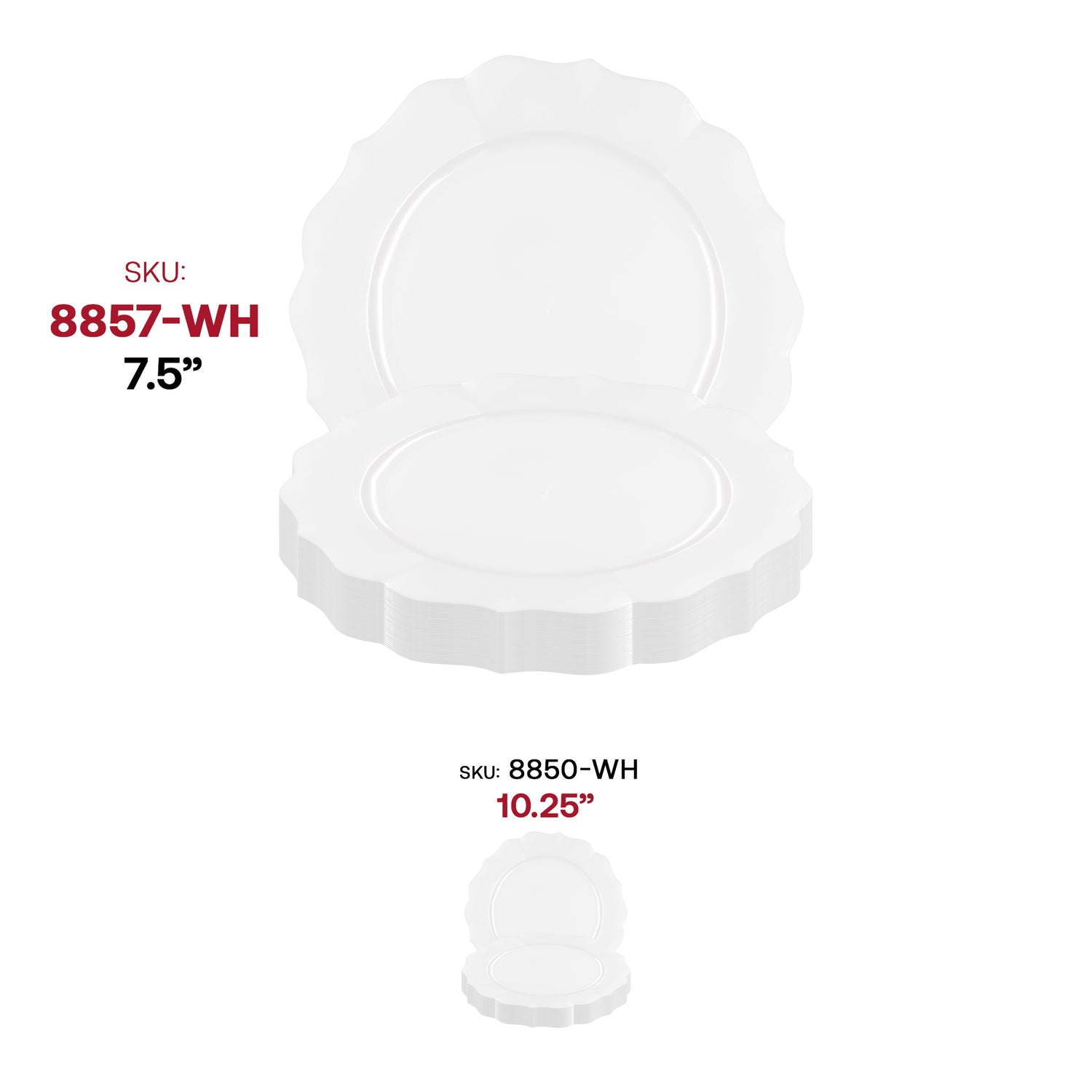 Pearl White Round Lotus Disposable Plastic Appetizer/Salad Plates (7.5") SKU | The Kaya Collection