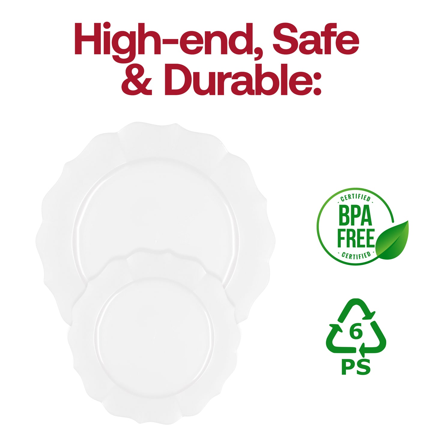 Pearl White Round Lotus Plastic Dinner Plates (10.25") BPA | The Kaya Collection