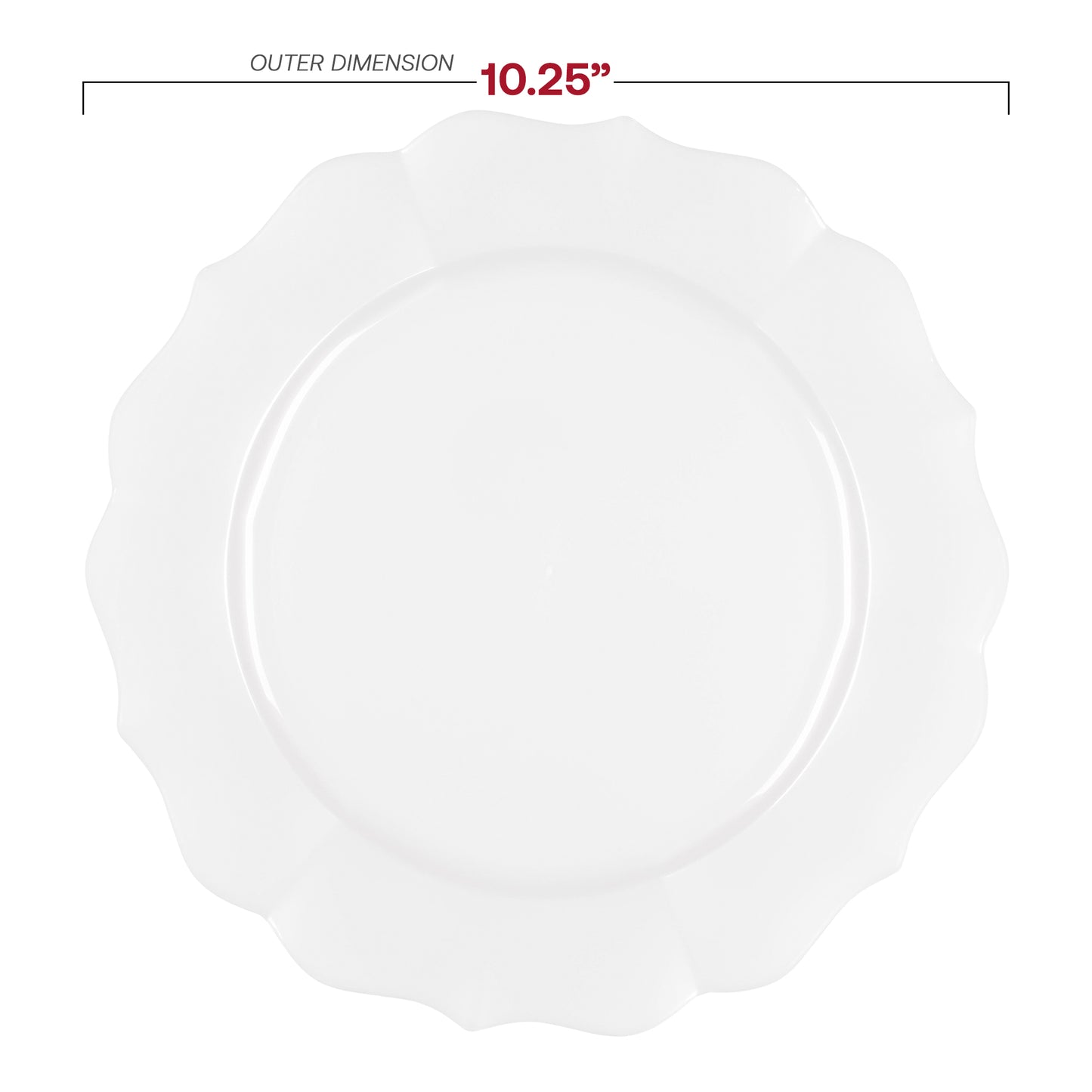 Pearl White Round Lotus Plastic Dinner Plates (10.25") Dimension | The Kaya Collection