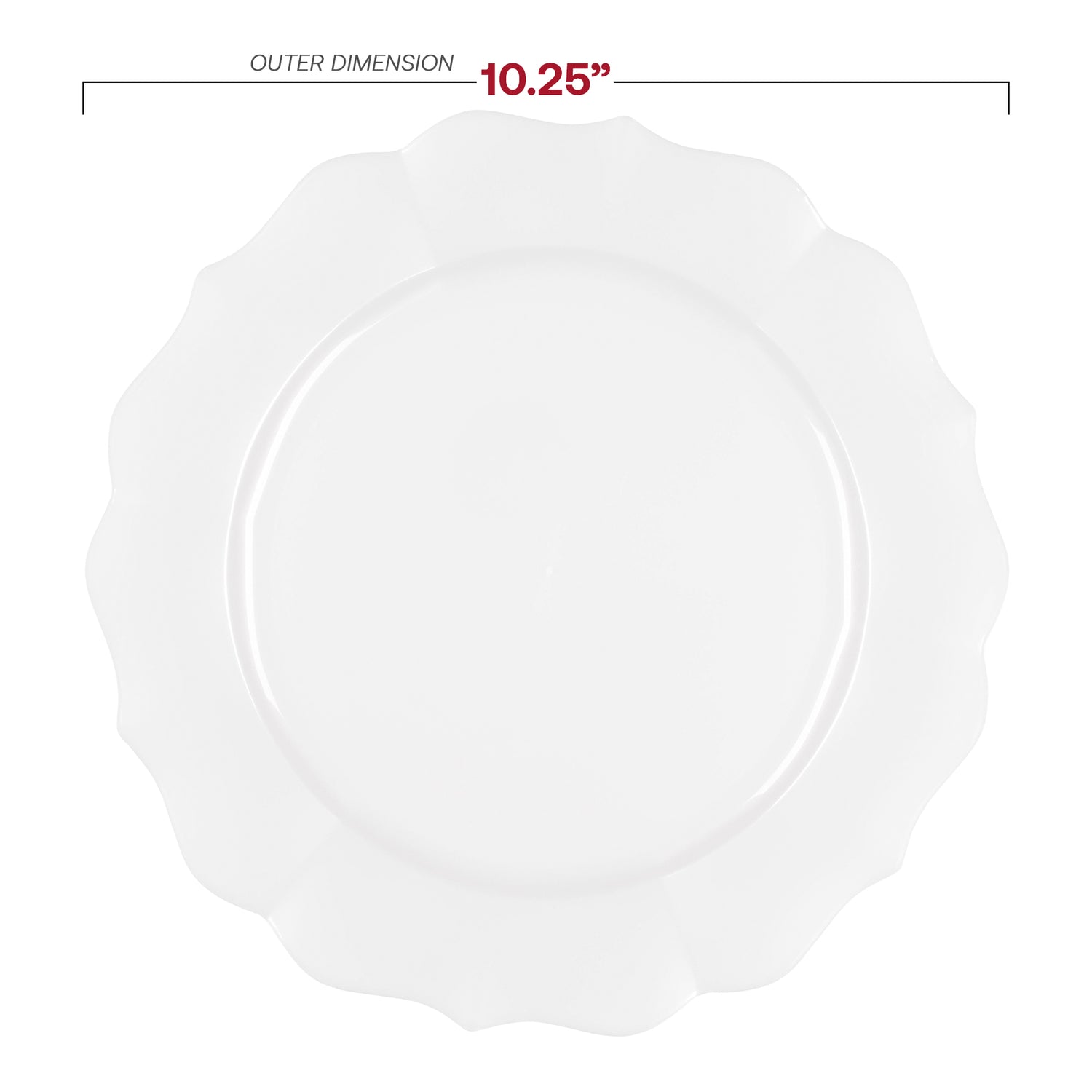 Pearl White Round Lotus Plastic Dinner Plates (10.25") Dimension | The Kaya Collection