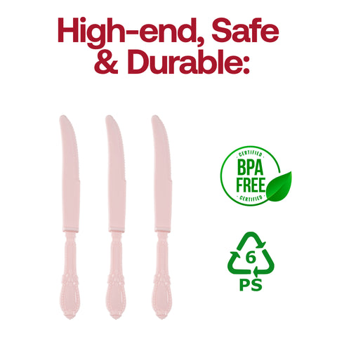 Pink Baroque Disposable Plastic Dinner Knives BPA | The Kaya Collection