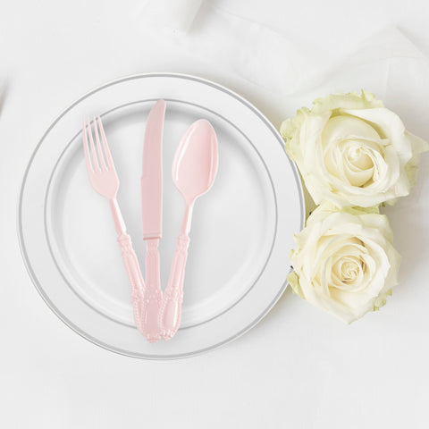 Pink Baroque Plastic Dinner Knives