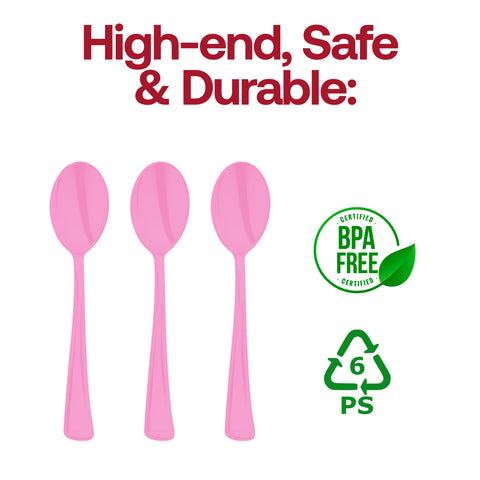 Pink Disposable Plastic Party Spoons