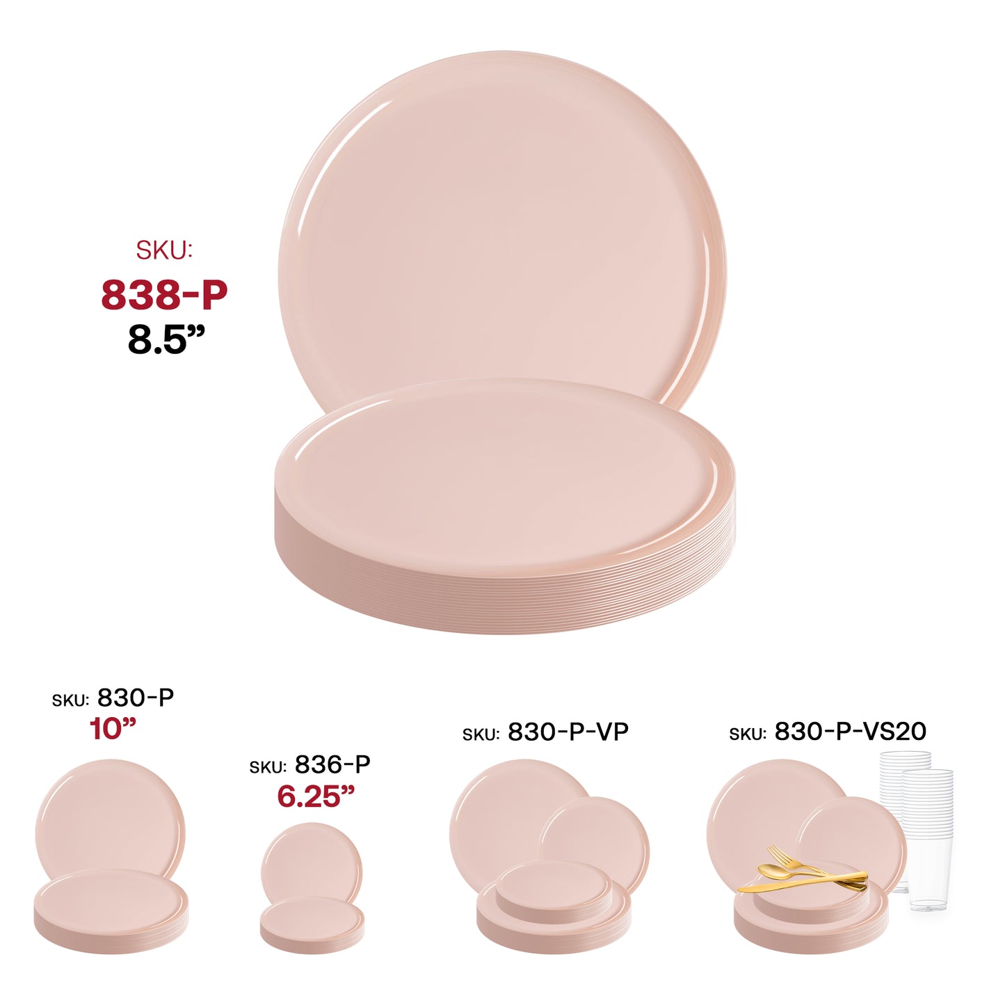 Pink Flat Round Disposable Plastic Appetizer/Salad Plates (8.5") SKU | The Kaya Collection