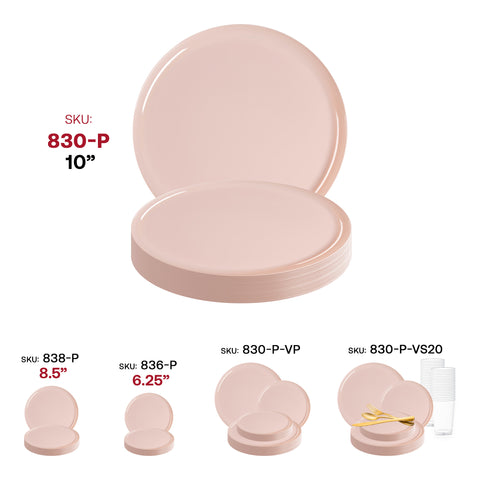 Pink Flat Round Plastic Dinner Plates (10