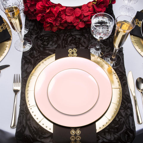 Pink with Gold Organic Round Plastic Disposable Dinner Plates (10.25