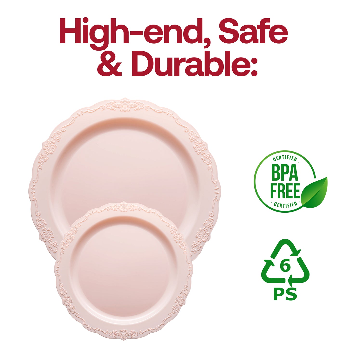 Pink Vintage Round Disposable Plastic Appetizer/Salad Plates (7.5") BPA | The Kaya Collection