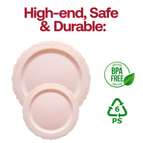 Pink Vintage Round Disposable Plastic Appetizer/Salad Plates (7.5