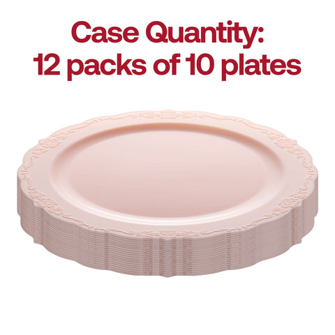 Pink Vintage Round Disposable Plastic Appetizer/Salad Plates (7.5