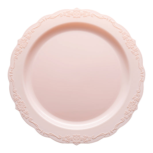Pink Vintage Round Disposable Plastic Dinner Plates (10") | The Kaya Collection