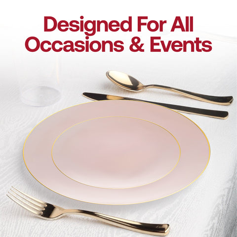 Pink with Gold Rim Organic Round Disposable Plastic Appetizer/Salad Plates (7.5