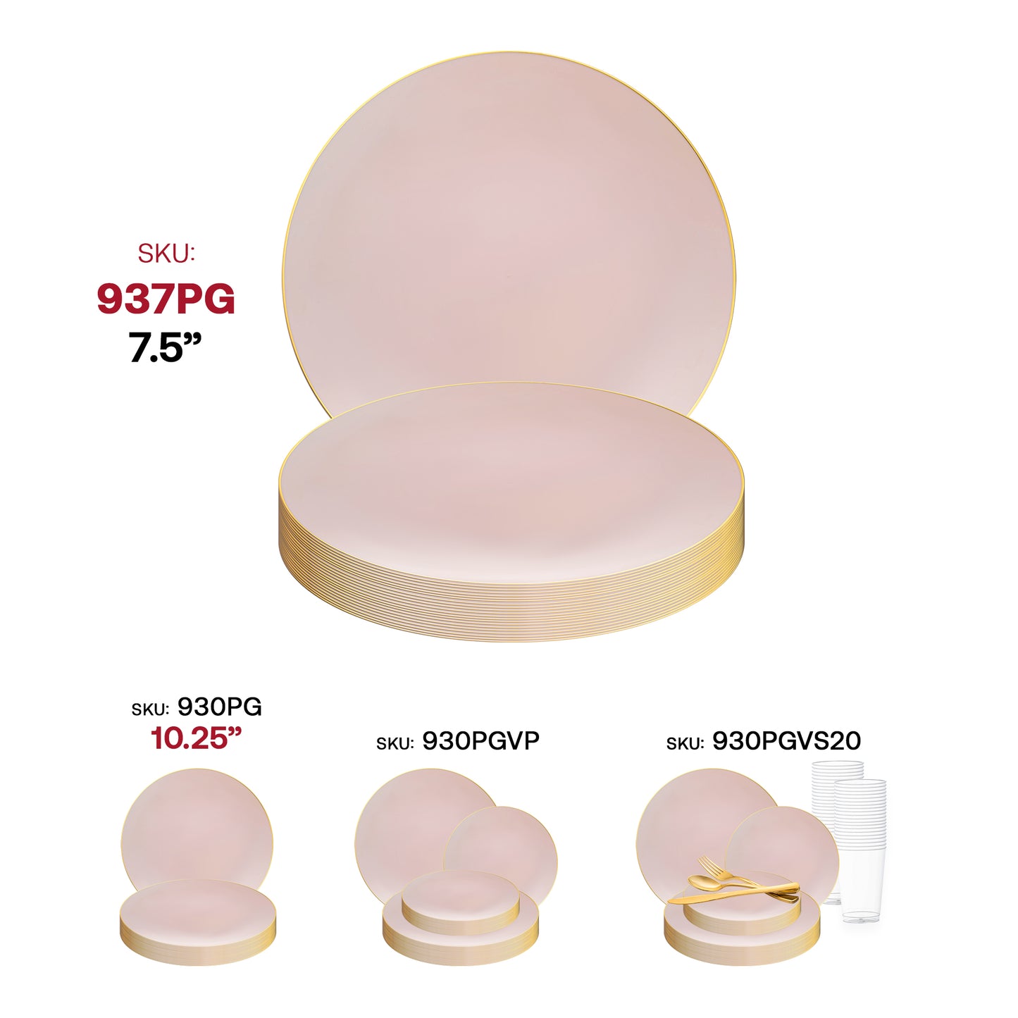 Pink with Gold Rim Organic Round Disposable Plastic Appetizer/Salad Plates (7.5") SKU | The Kaya Collection