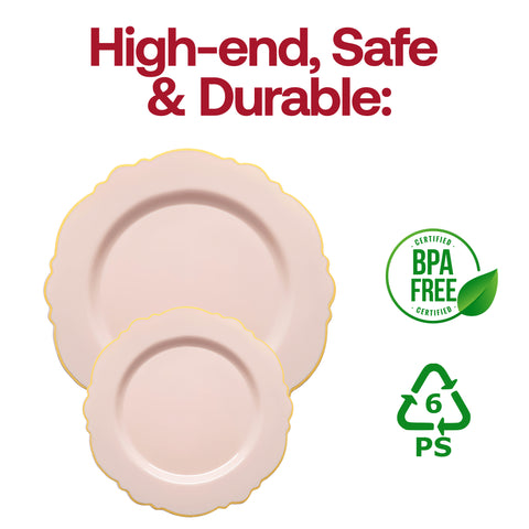 Pink with Gold Rim Round Blossom Plastic Salad Plates (7.5