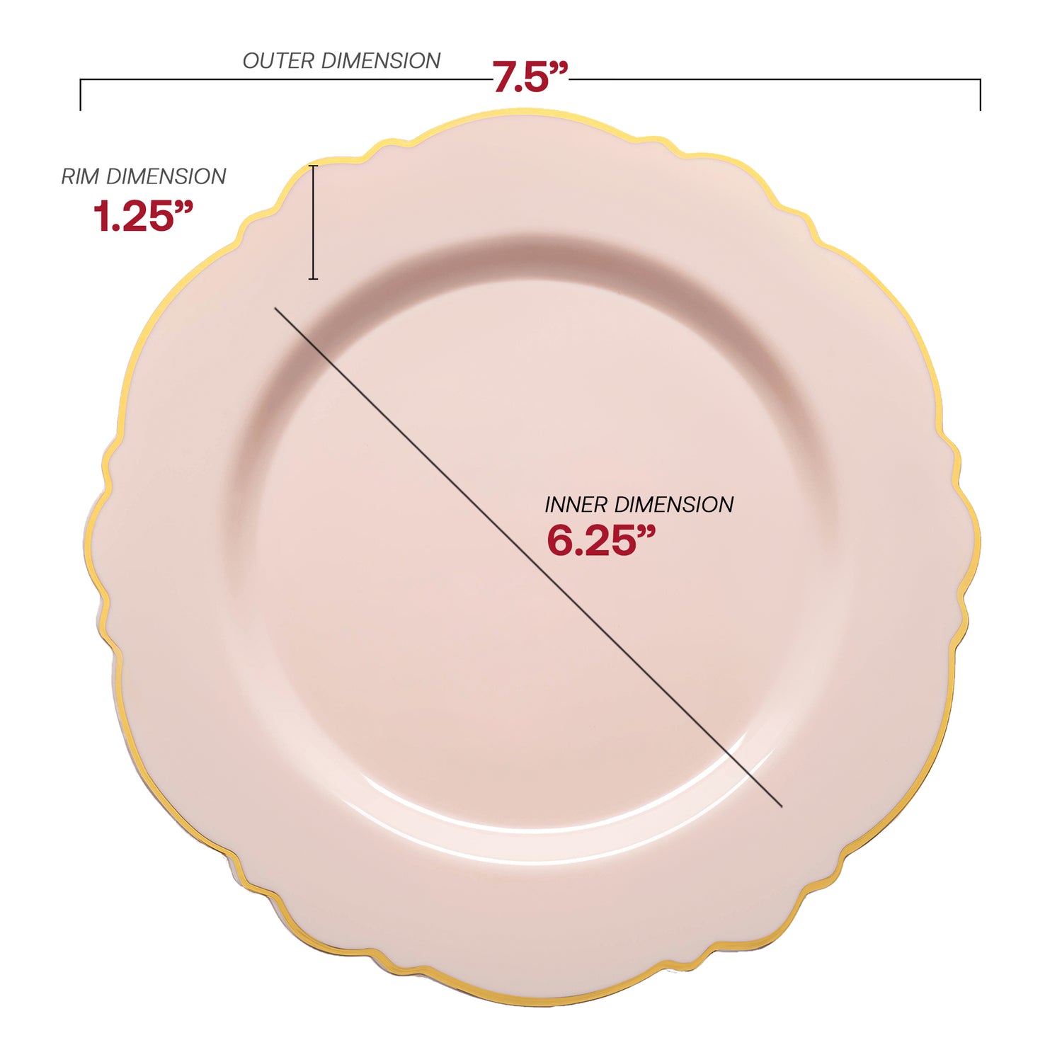 Pink with Gold Rim Round Blossom Plastic Salad Plates (7.5") | The kaya Collection