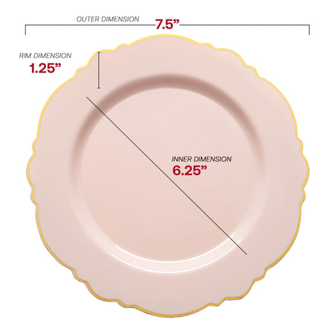 Pink with Gold Rim Round Blossom Plastic Salad Plates (7.5