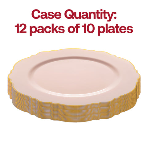 Pink with Gold Rim Round Blossom Plastic Salad Plates (7.5