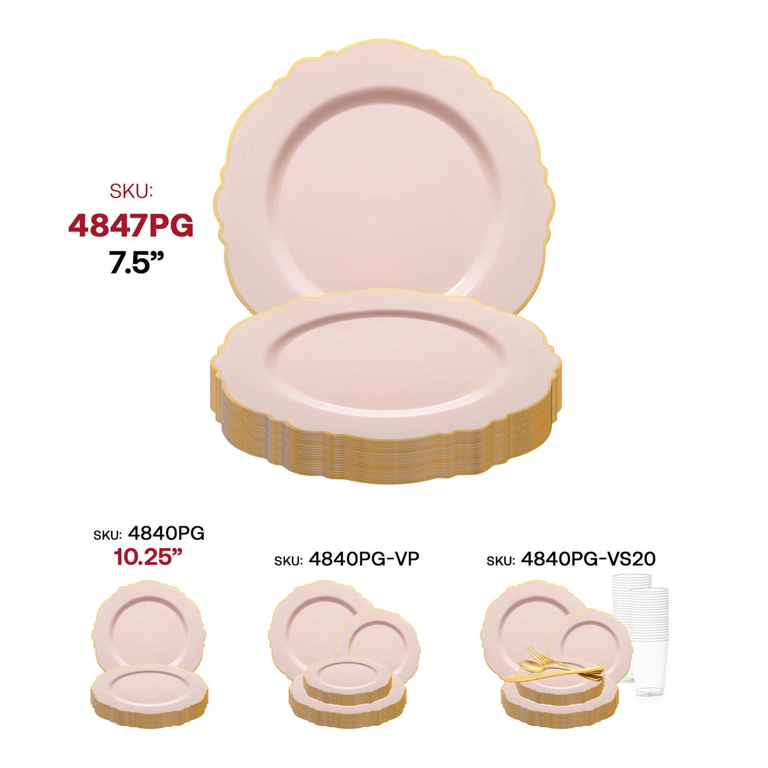 Pink with Gold Rim Round Blossom Plastic Salad Plates (7.5") | The kaya Collection