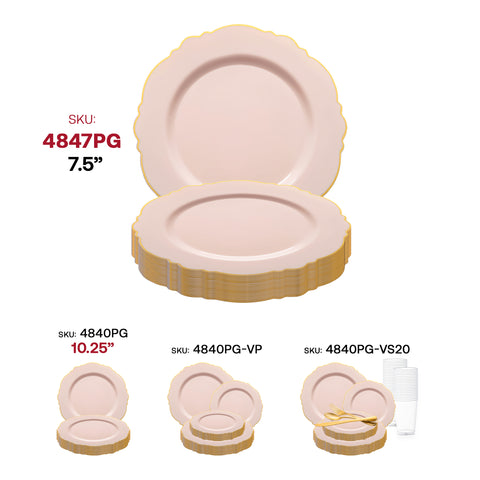 Pink with Gold Rim Round Blossom Plastic Salad Plates (7.5