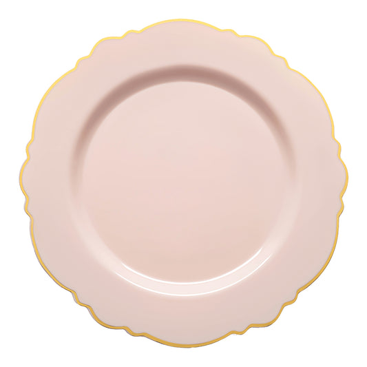 Pink with Gold Rim Round Blossom Plastic Salad Plates (7.5") | The kaya Collection