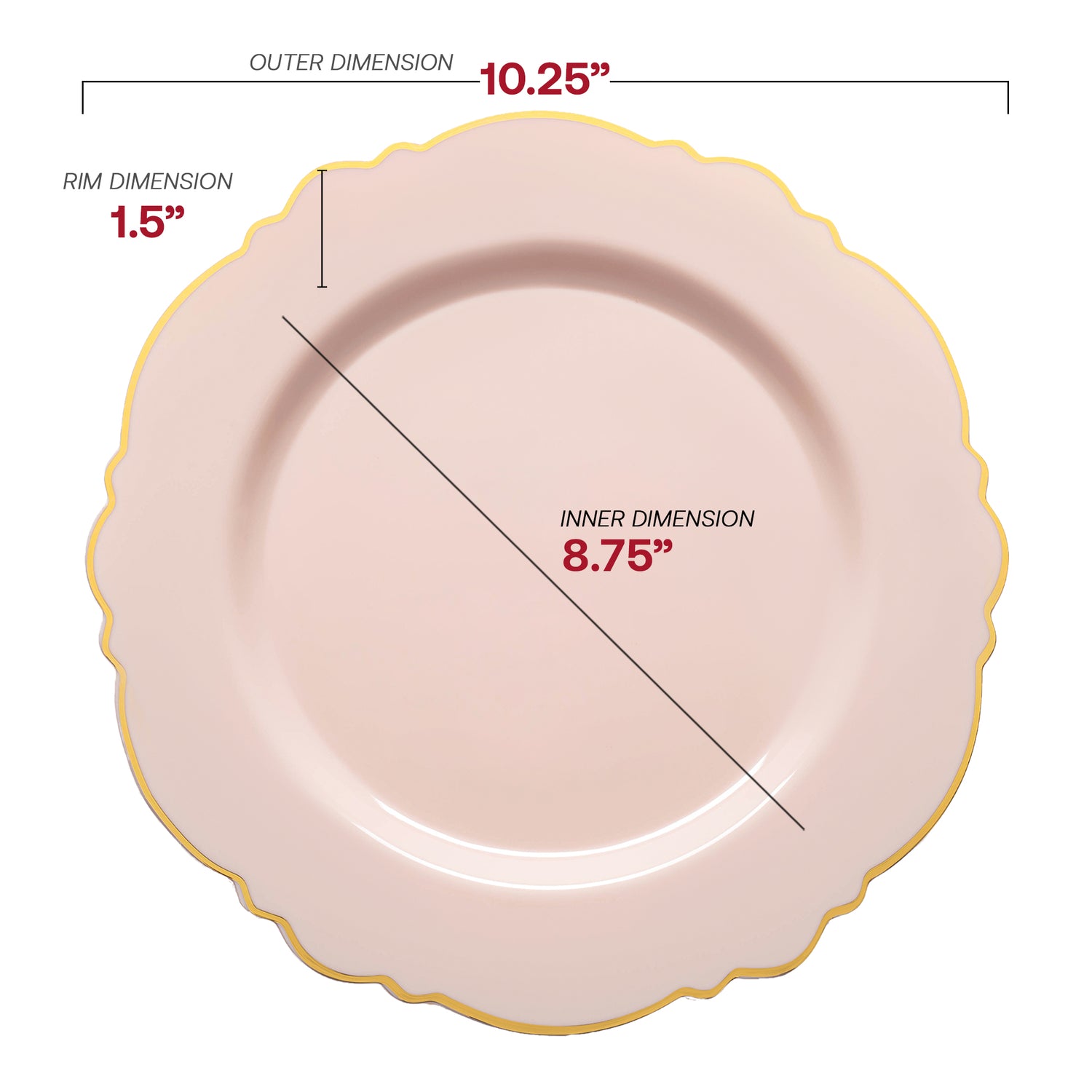 Pink with Gold Rim Round Blossom Plastic Dinner Plates (10.25") | The Kaya Collection