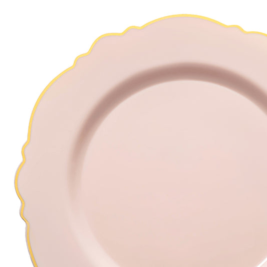 Pink with Gold Rim Round Blossom Disposable Plastic Dinner Plates (10.25") | The Kaya Collection