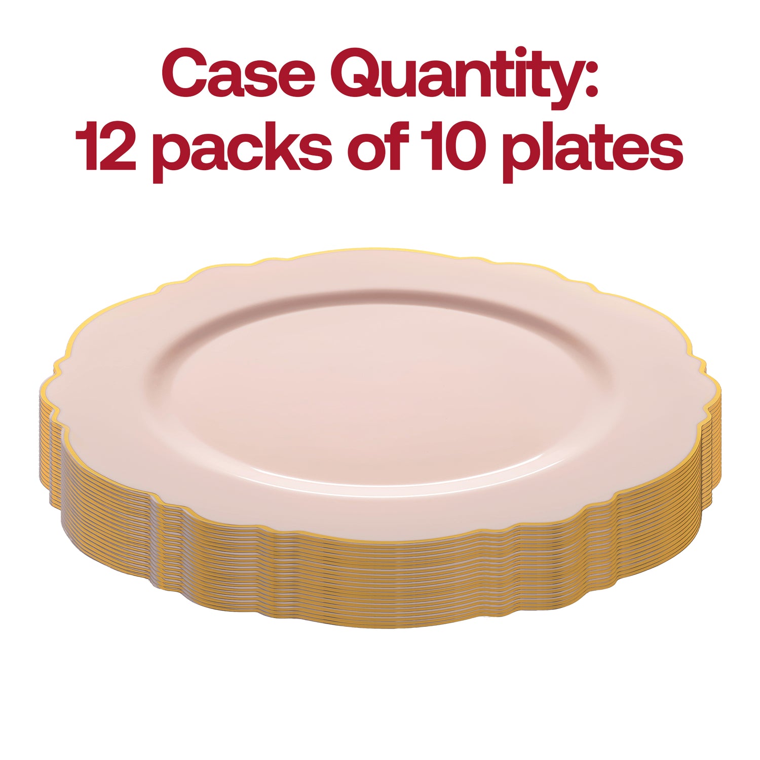 Pink with Gold Rim Round Blossom Plastic Dinner Plates (10.25") | The Kaya Collection