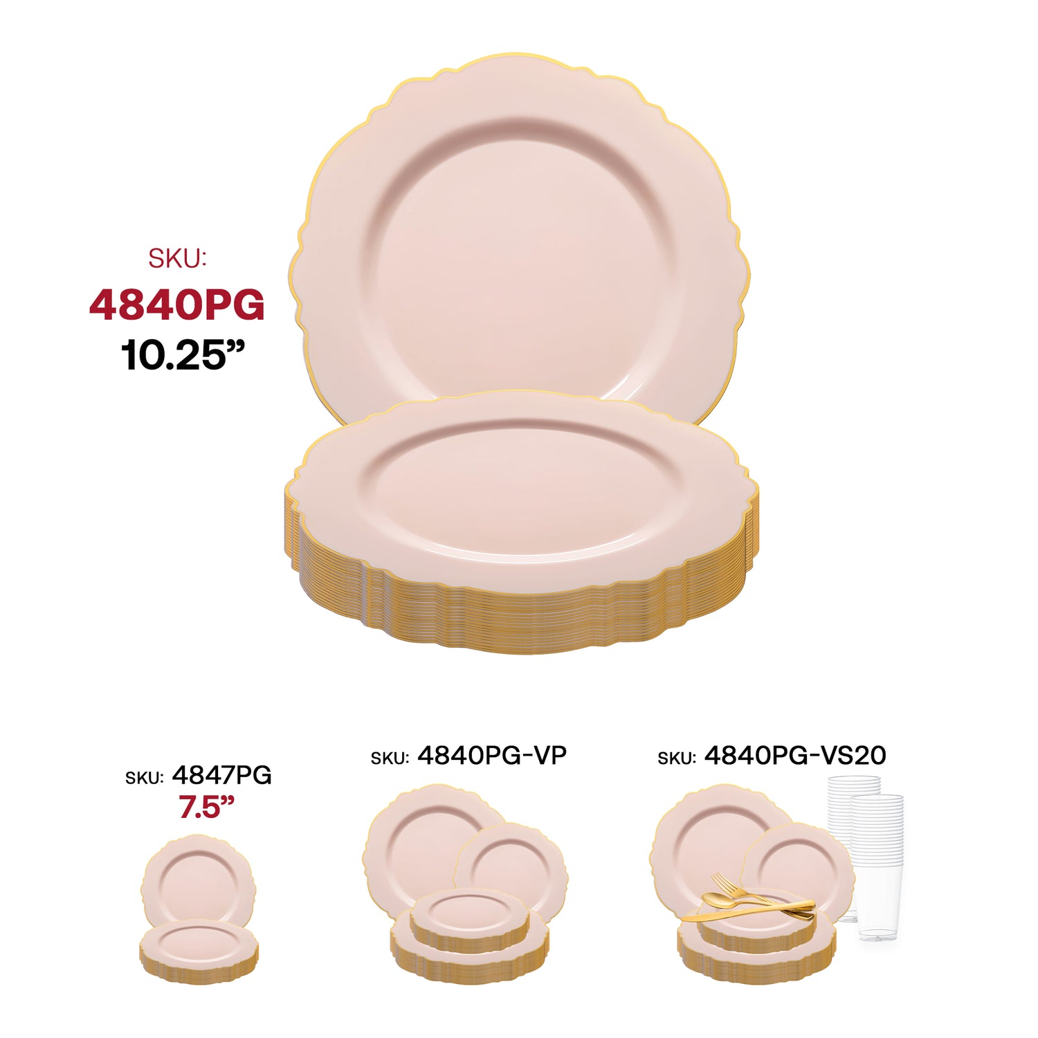 Pink with Gold Rim Round Blossom Plastic Dinner Plates (10.25") | The Kaya Collection