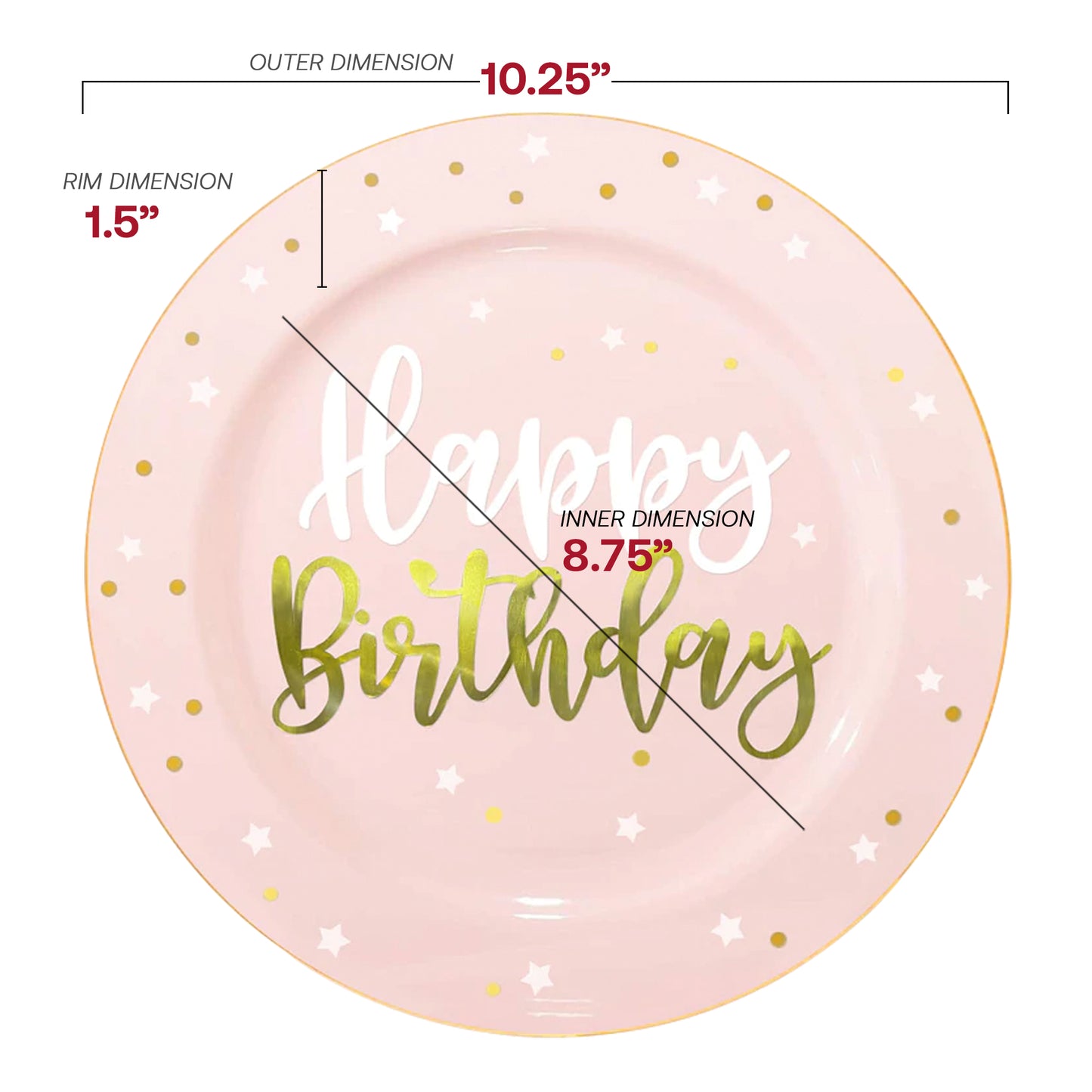 Pink with White and Gold Birthday Round Plastic Dinner Plates (10.25")