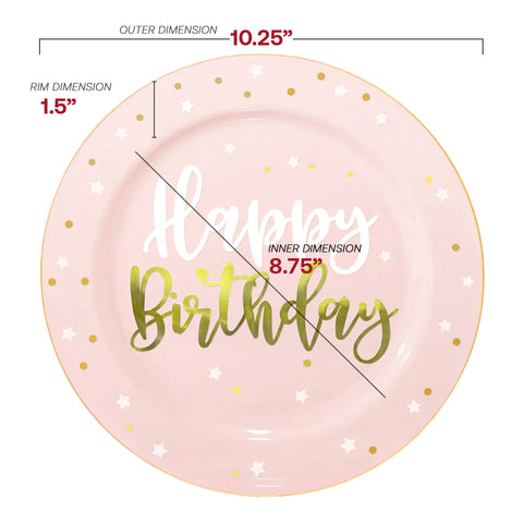 Pink with White and Gold Birthday Round Plastic Dinner Plates (10.25